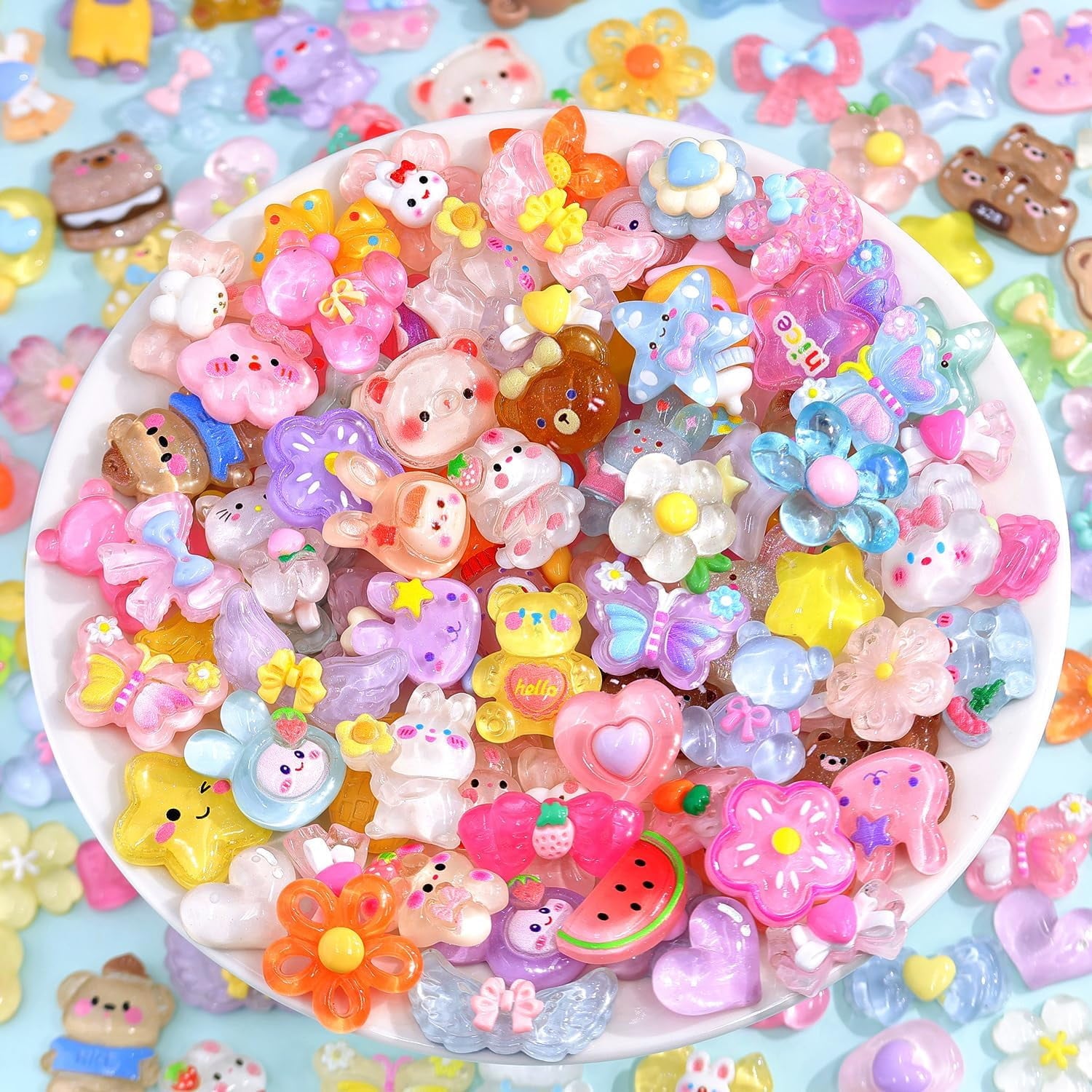60Pcs Mixed Colors Slime Charms Assorted Cute Jelly Embellishments, Random Bulk Flatback Resin Ornament Bear Star Kawaii Slime Accessories for Phone Junk Case, Scrapbooking Crafting &amp; DIY Decor