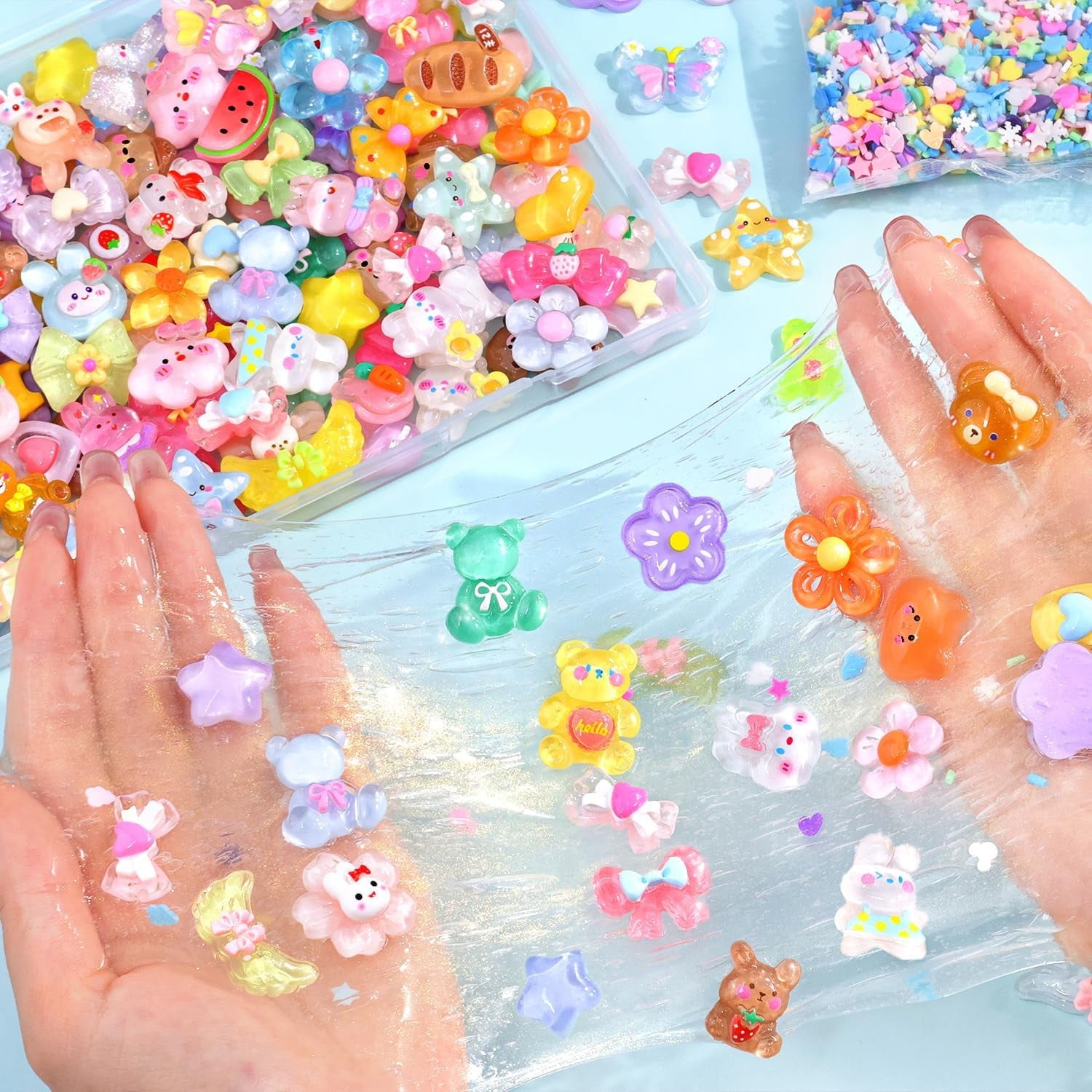 60Pcs Mixed Colors Slime Charms Assorted Cute Jelly Embellishments, Random Bulk Flatback Resin Ornament Bear Star Kawaii Slime Accessories for Phone Junk Case, Scrapbooking Crafting &amp; DIY Decor