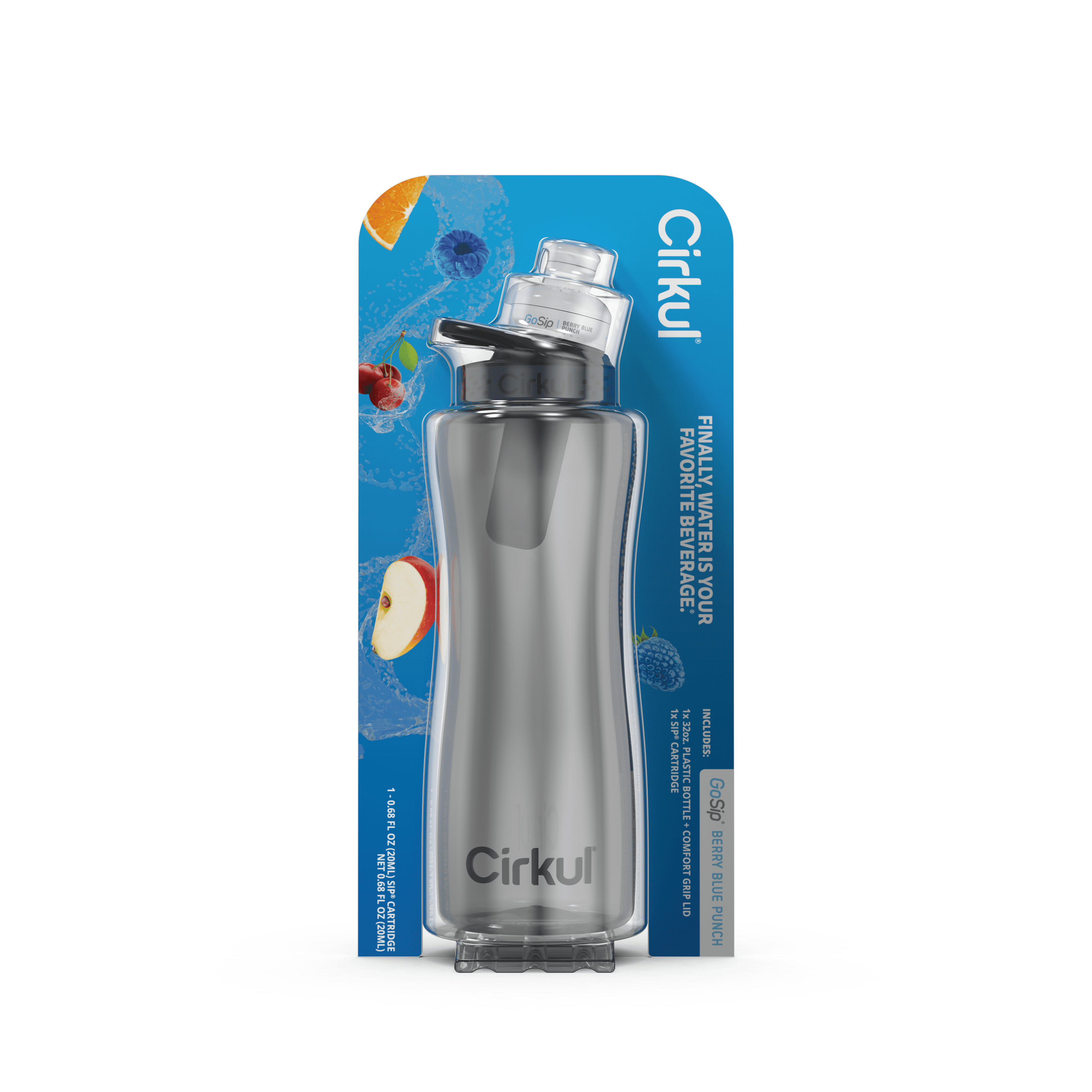 32oz Gray Plastic Bottle with Black Lid and Flavor Cartridge ( Berry Blue Punch)