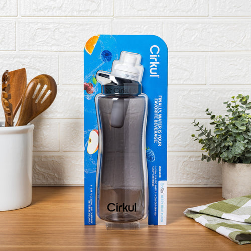 32oz Gray Plastic Bottle with Black Lid and Flavor Cartridge ( Berry Blue Punch)