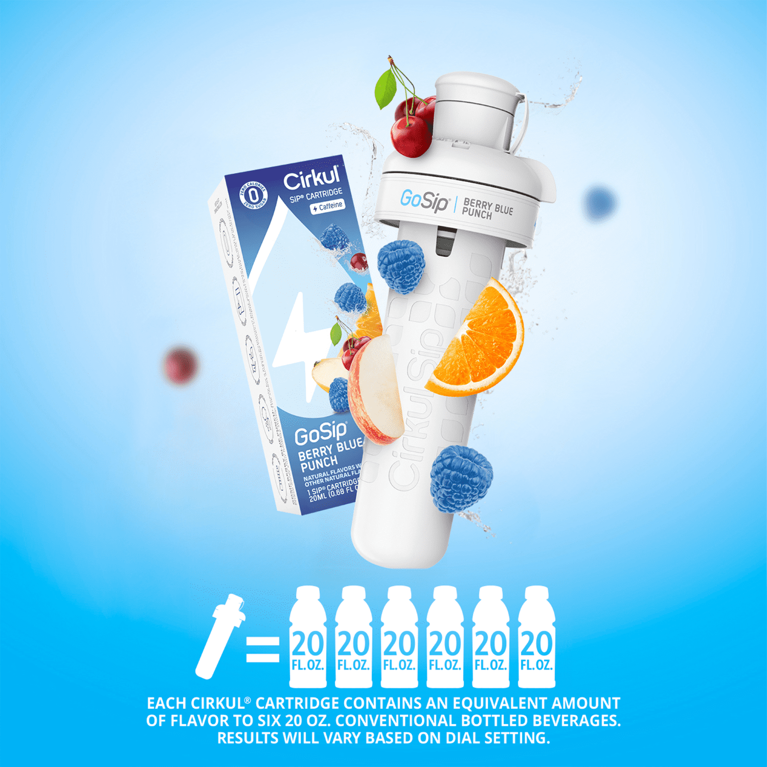 32oz Gray Plastic Bottle with Black Lid and Flavor Cartridge ( Berry Blue Punch)
