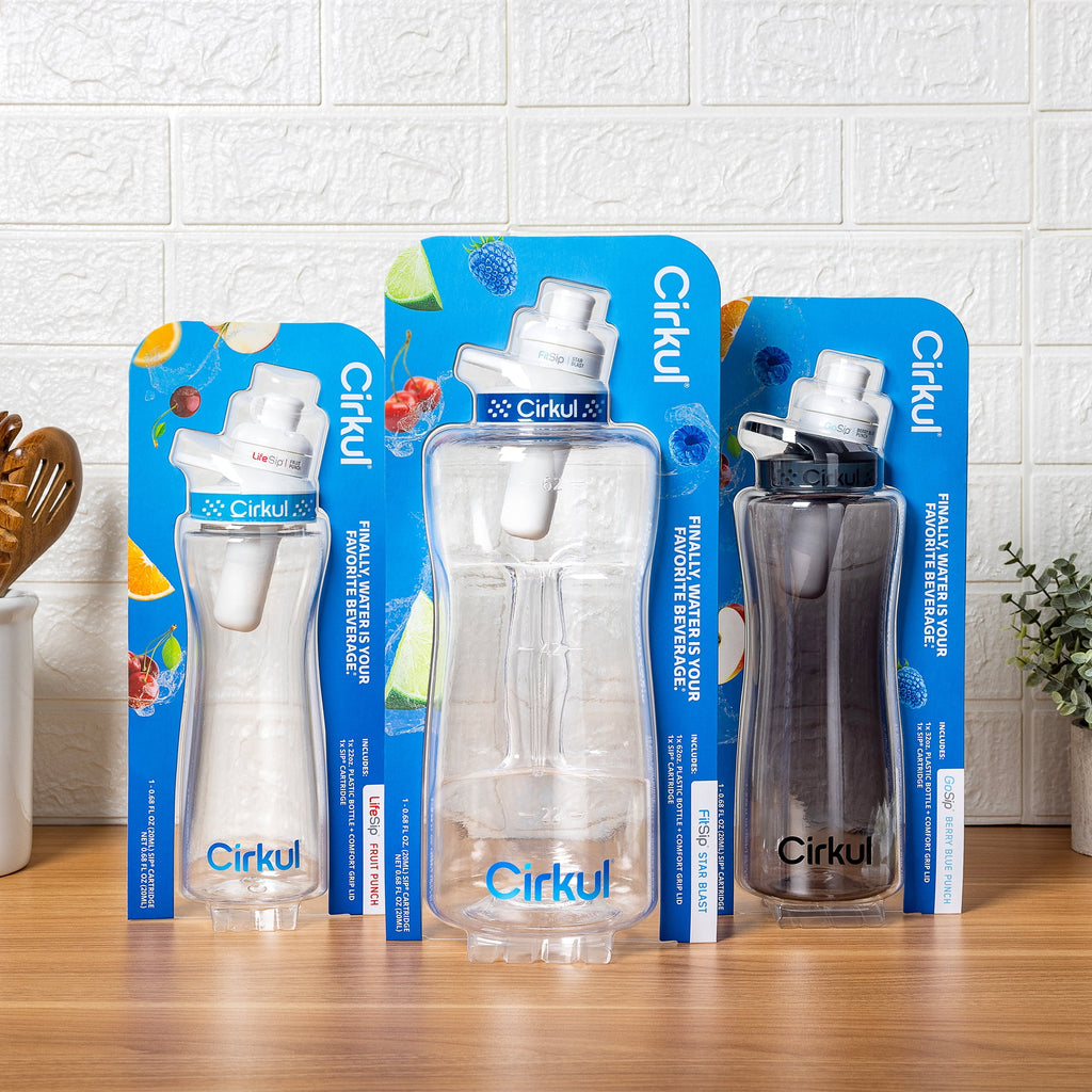 32oz Gray Plastic Bottle with Black Lid and Flavor Cartridge ( Berry Blue Punch)