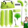 Microfiber Duster with Extension Pole 30 to 100'', Bendable Reusable Washable Feather Dusters for Cleaning High Ceiling Fan, Cobweb, Blinds, Keyboard, Furniture &amp; Cars, Green Gift for Women (11 PCS)