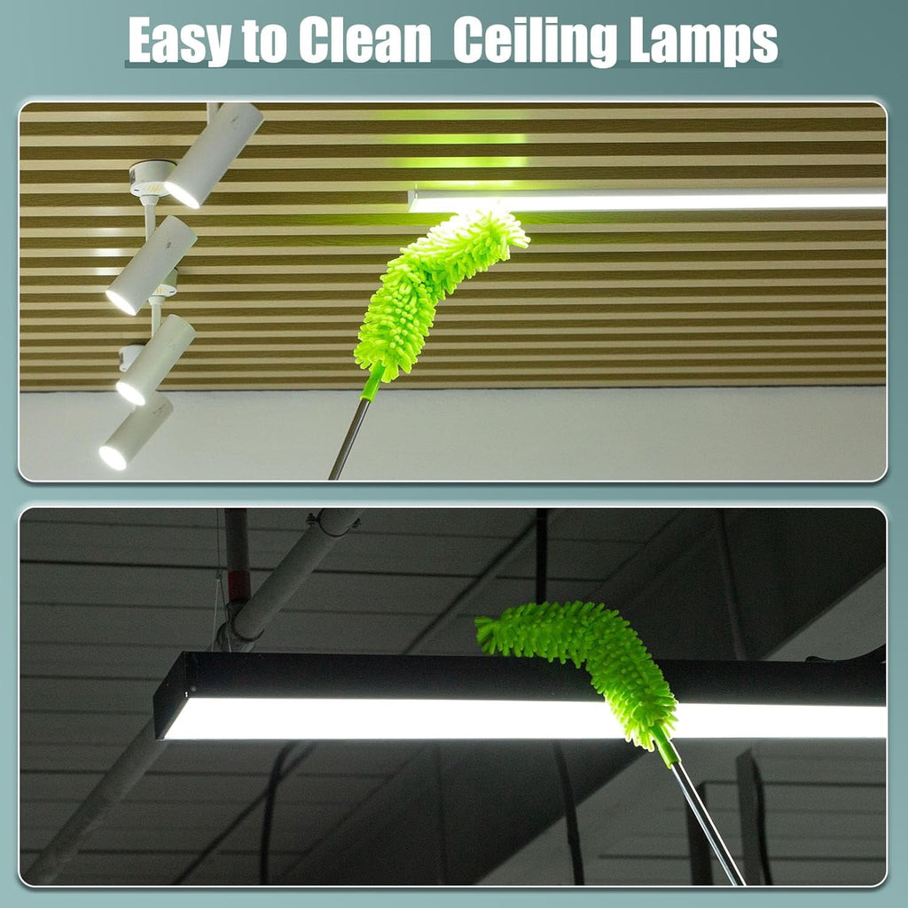 Microfiber Duster with Extension Pole 30 to 100'', Bendable Reusable Washable Feather Dusters for Cleaning High Ceiling Fan, Cobweb, Blinds, Keyboard, Furniture &amp; Cars, Green Gift for Women (11 PCS)
