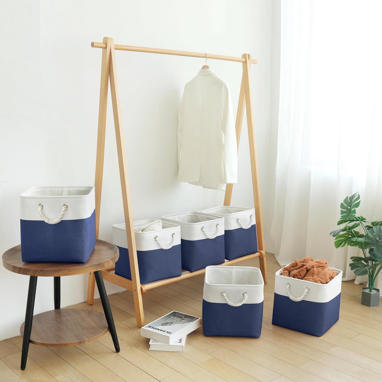 Hltsar Fabric Cubes Storage Basket  6 Pack 11x11 in with Handles Foldable Cube Storage Bins  for Shelves      Nursery Organizers