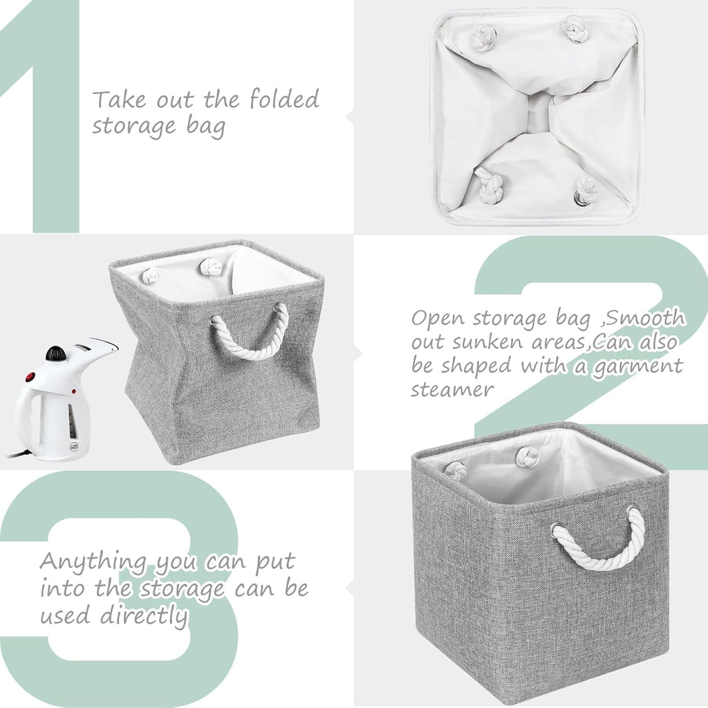 Hltsar Fabric Cubes Storage Basket  6 Pack 11x11 in with Handles Foldable Cube Storage Bins  for Shelves      Nursery Organizers