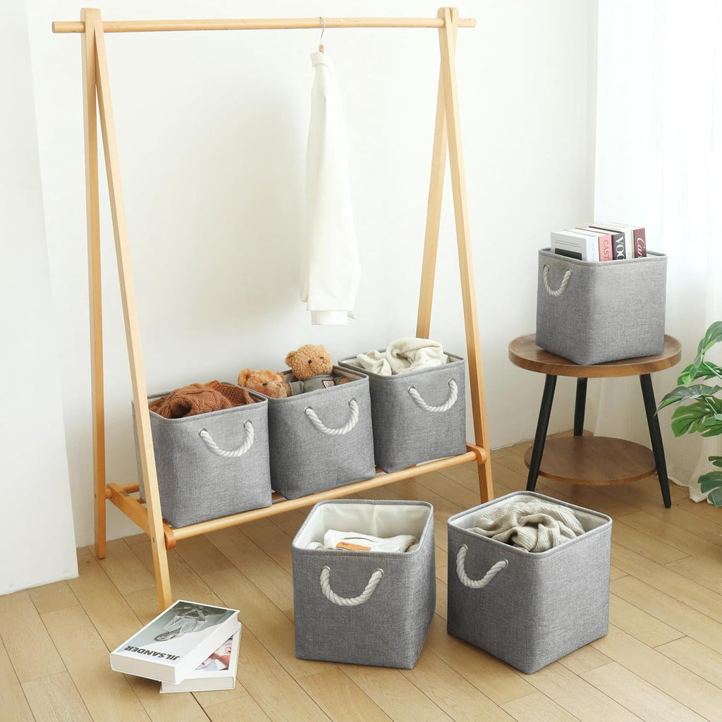 Hltsar Fabric Cubes Storage Basket  6 Pack 11x11 in with Handles Foldable Cube Storage Bins  for Shelves      Nursery Organizers