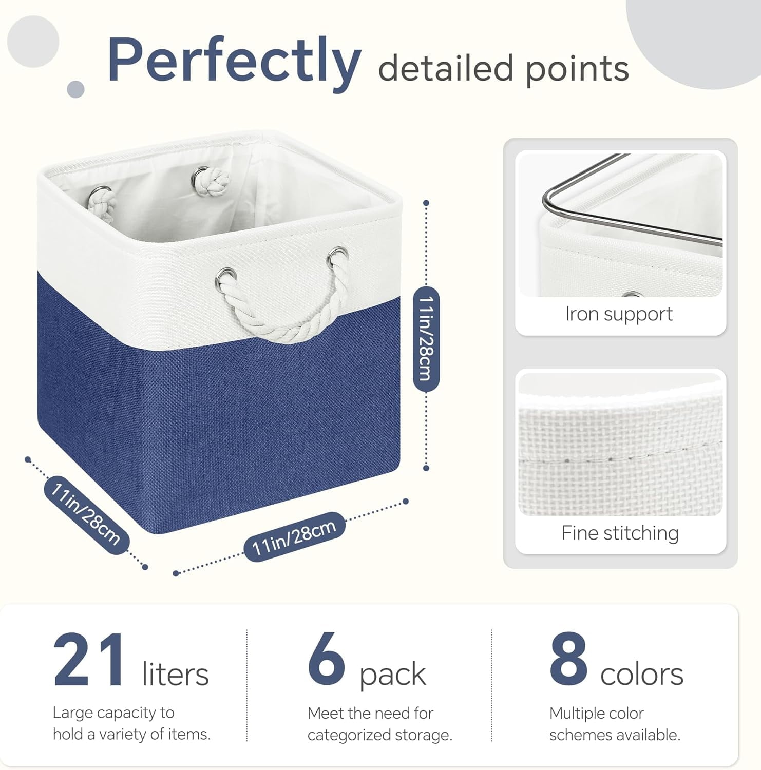 Hltsar Fabric Cubes Storage Basket  6 Pack 11x11 in with Handles Foldable Cube Storage Bins  for Shelves      Nursery Organizers