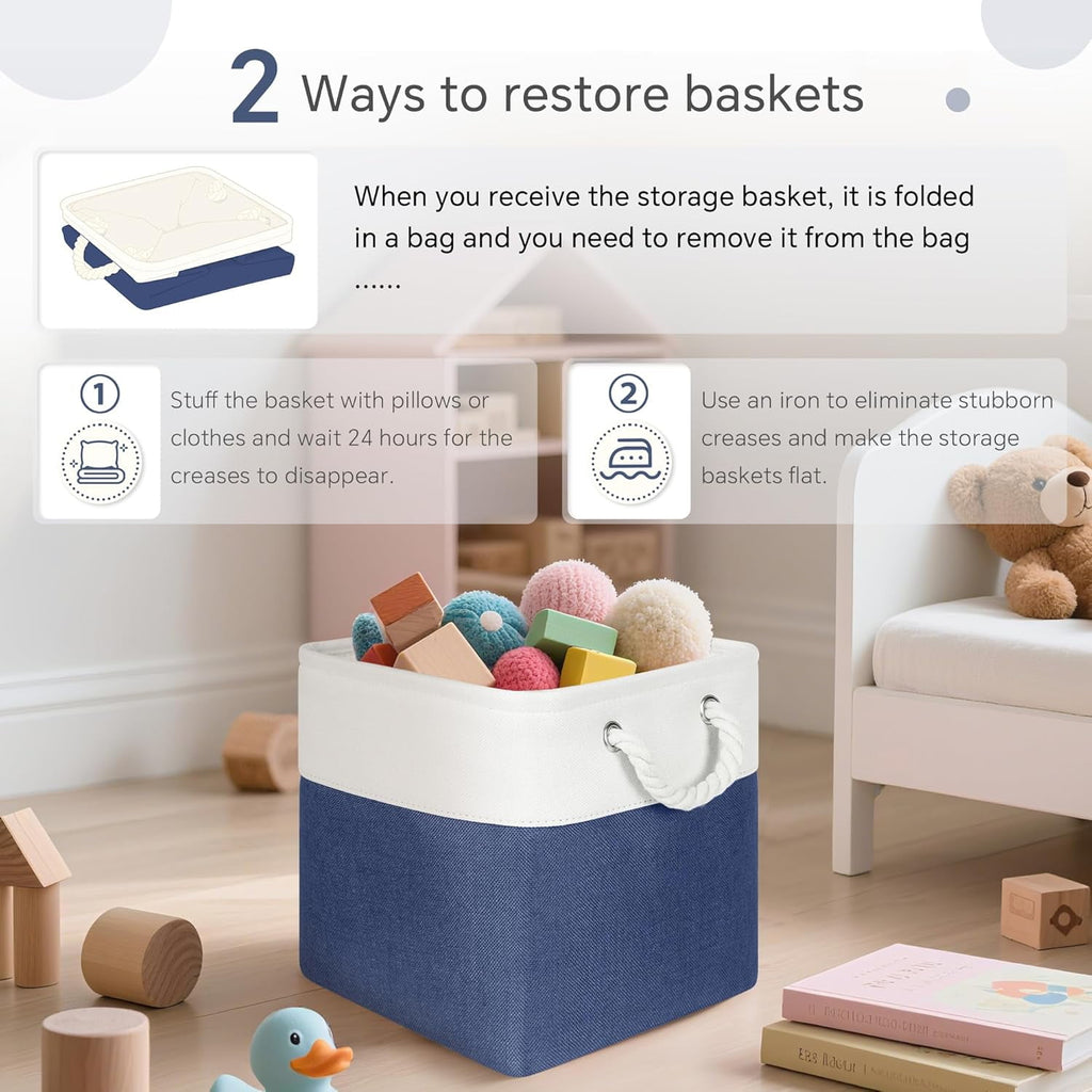 Hltsar Fabric Cubes Storage Basket  6 Pack 11x11 in with Handles Foldable Cube Storage Bins  for Shelves      Nursery Organizers
