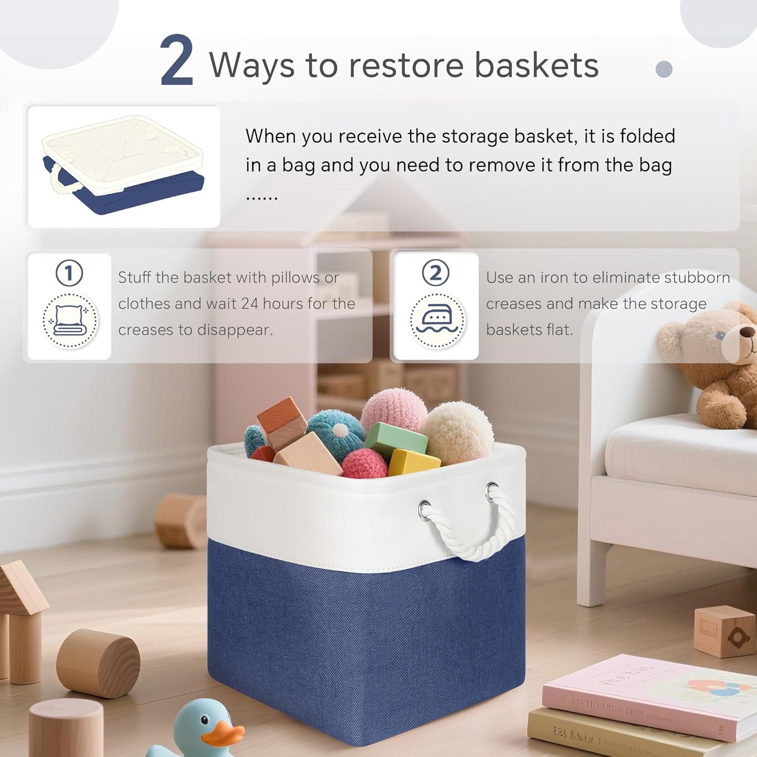 Hltsar Fabric Cubes Storage Basket  6 Pack 11x11 in with Handles Foldable Cube Storage Bins  for Shelves      Nursery Organizers
