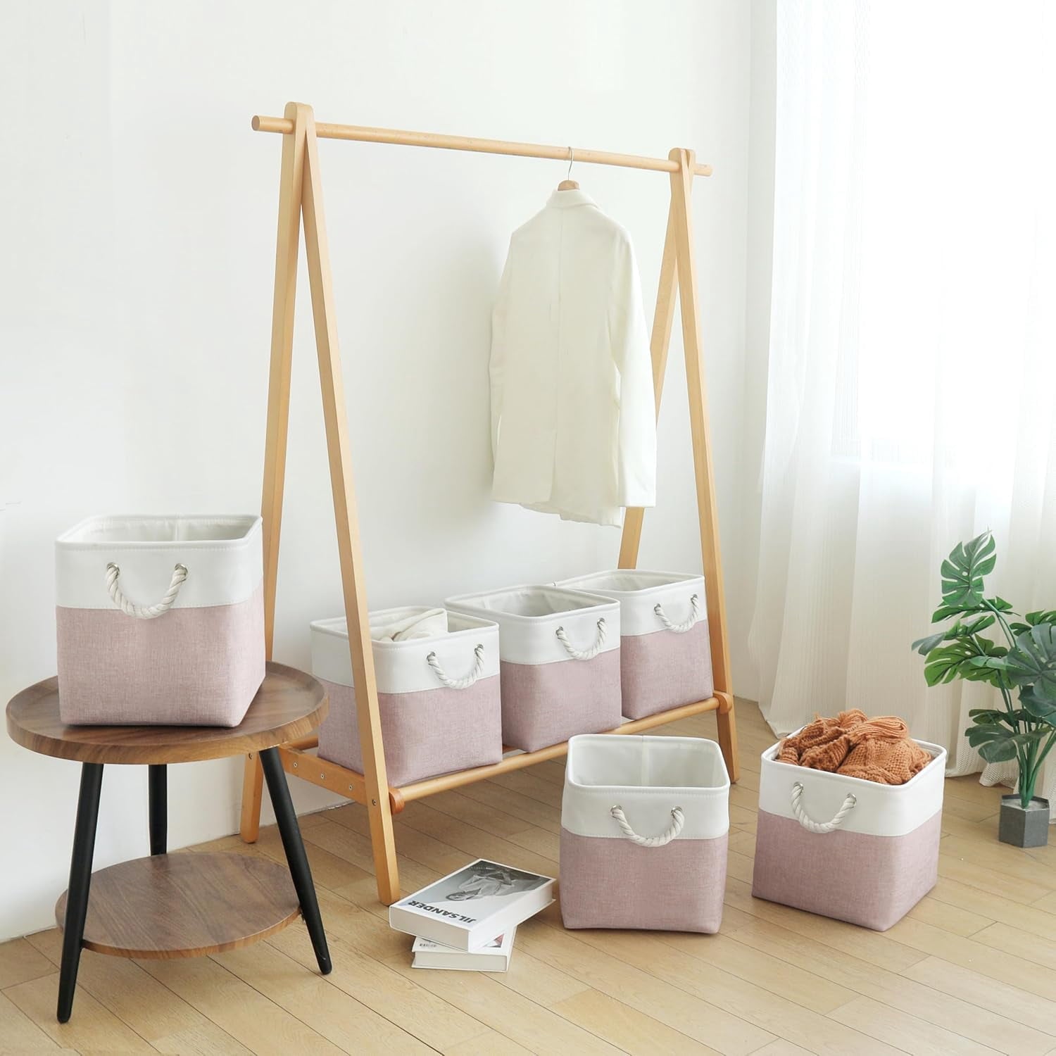 Hltsar Fabric Cubes Storage Basket  6 Pack 11x11 in with Handles Foldable Cube Storage Bins  for Shelves      Nursery Organizers