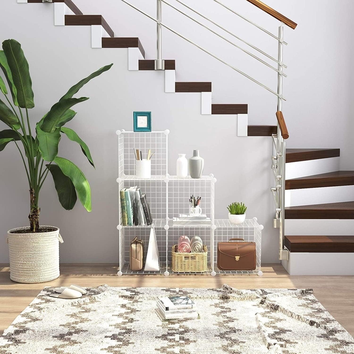 8-Cube Wire Storage Organizer | 24.8"L x12.4"W x48.4"H Modular DIY Metal Grid Shelving for Living Room Office Closet