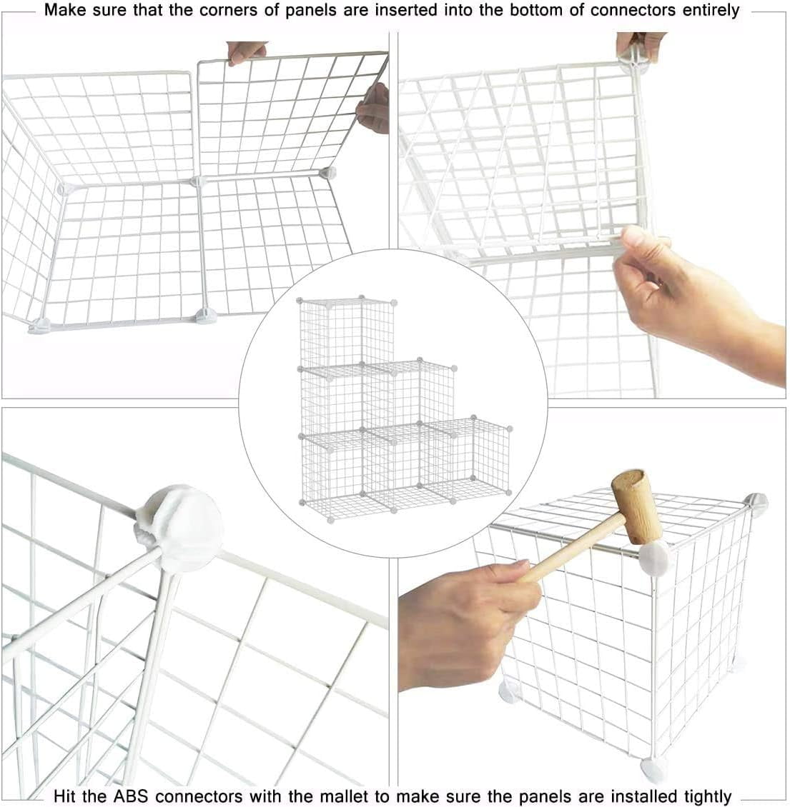 8-Cube Wire Storage Organizer | 24.8"L x12.4"W x48.4"H Modular DIY Metal Grid Shelving for Living Room Office Closet