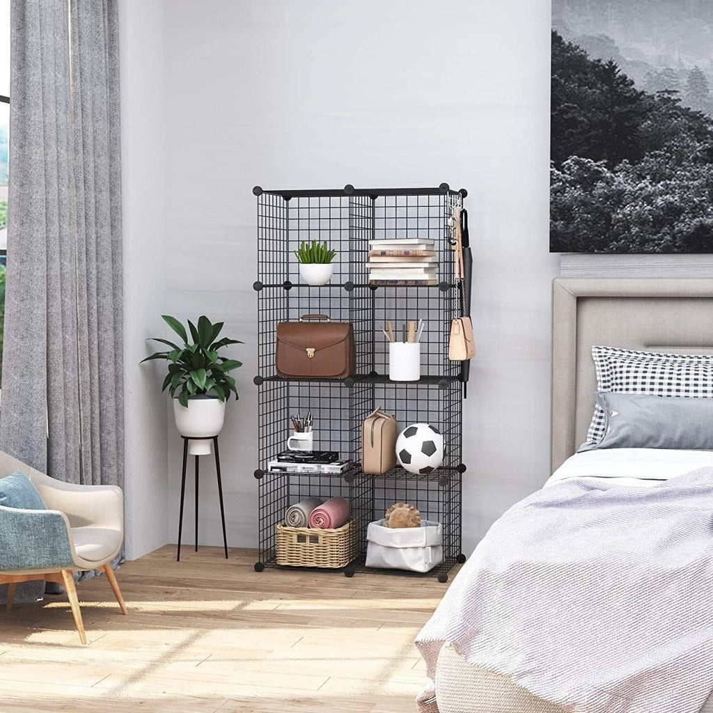 8-Cube Wire Storage Organizer | 24.8"L x12.4"W x48.4"H Modular DIY Metal Grid Shelving for Living Room Office Closet