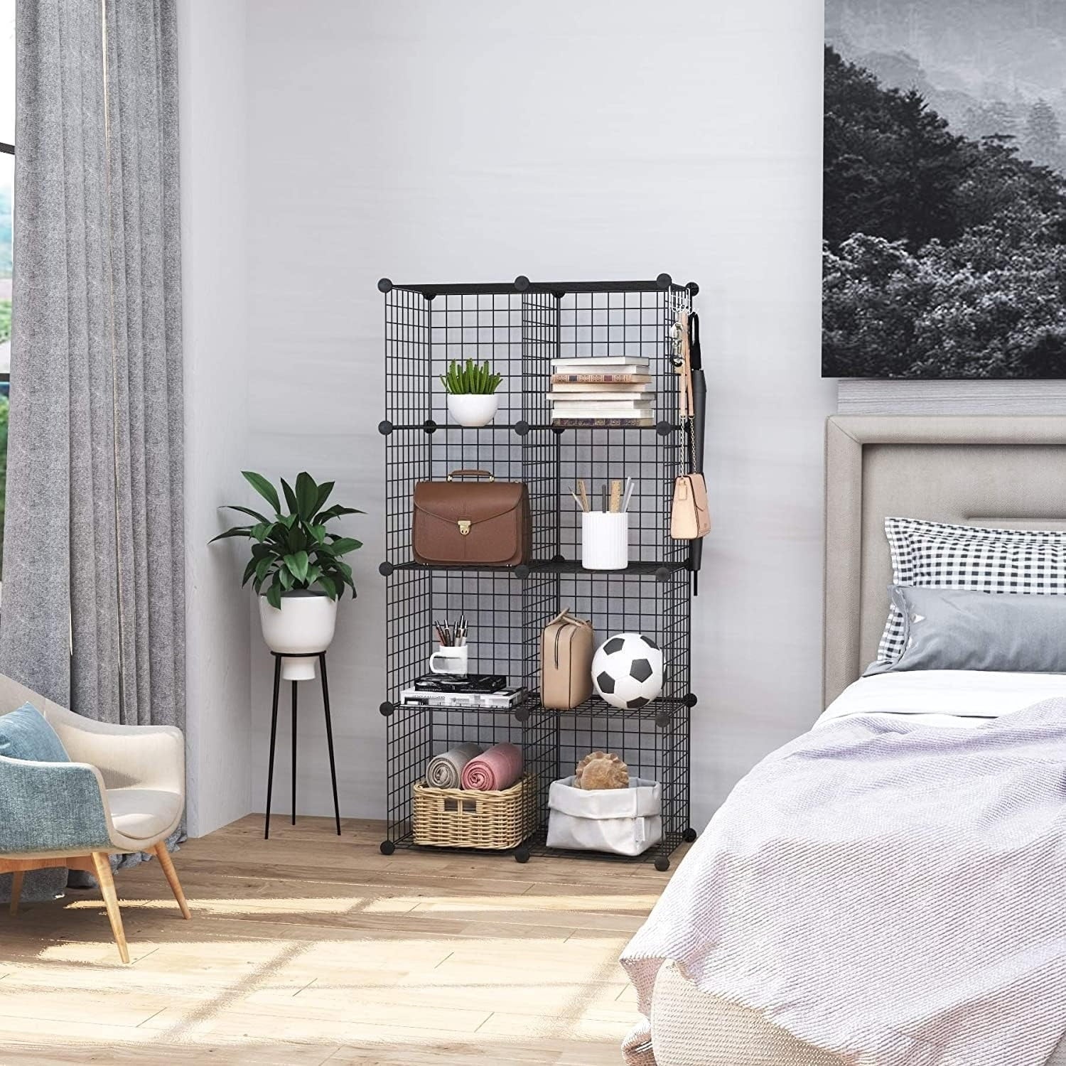 8-Cube Wire Storage Organizer | 24.8"L x12.4"W x48.4"H Modular DIY Metal Grid Shelving for Living Room Office Closet
