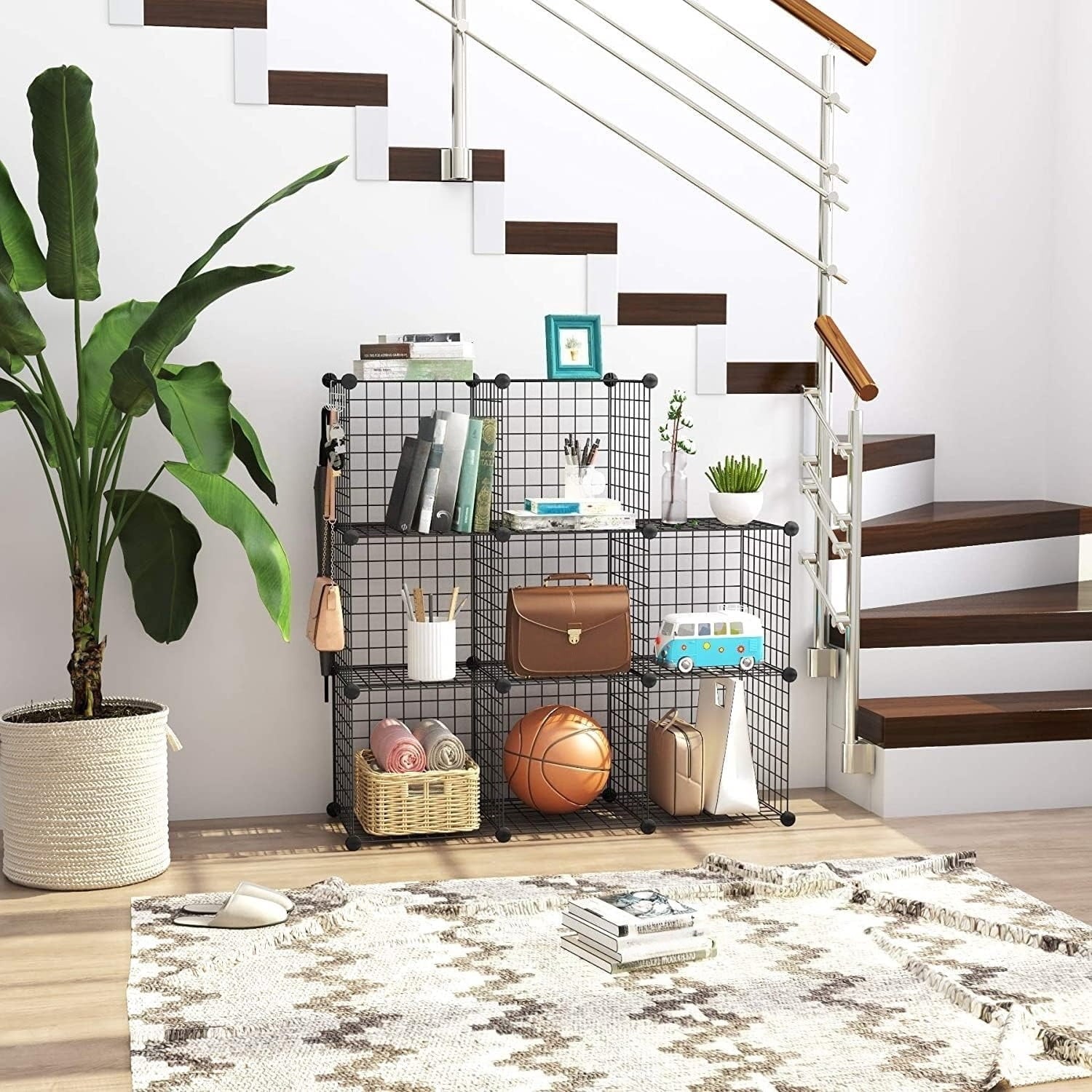 8-Cube Wire Storage Organizer | 24.8"L x12.4"W x48.4"H Modular DIY Metal Grid Shelving for Living Room Office Closet