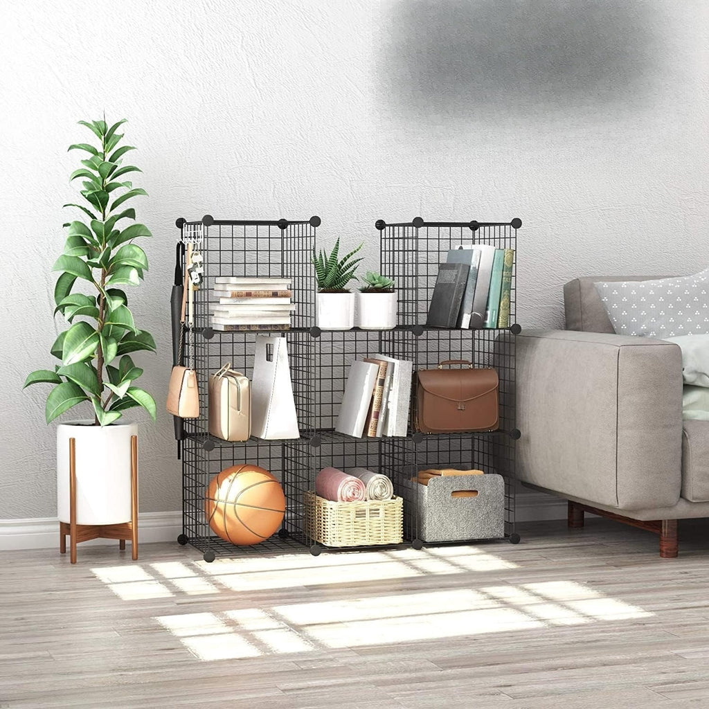 8-Cube Wire Storage Organizer | 24.8"L x12.4"W x48.4"H Modular DIY Metal Grid Shelving for Living Room Office Closet