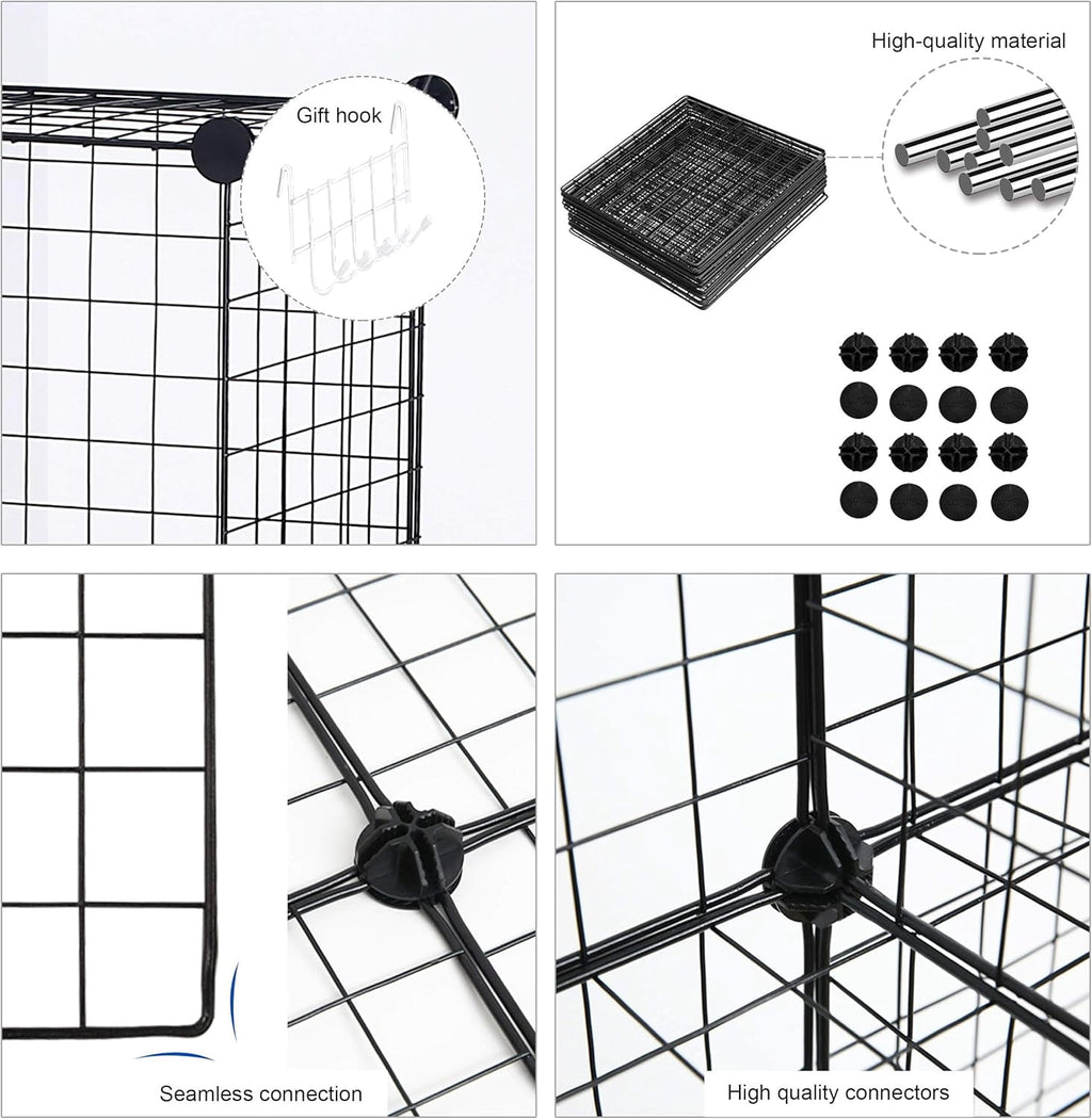 8-Cube Wire Storage Organizer | 24.8"L x12.4"W x48.4"H Modular DIY Metal Grid Shelving for Living Room Office Closet