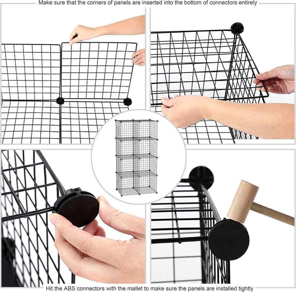 8-Cube Wire Storage Organizer | 24.8"L x12.4"W x48.4"H Modular DIY Metal Grid Shelving for Living Room Office Closet