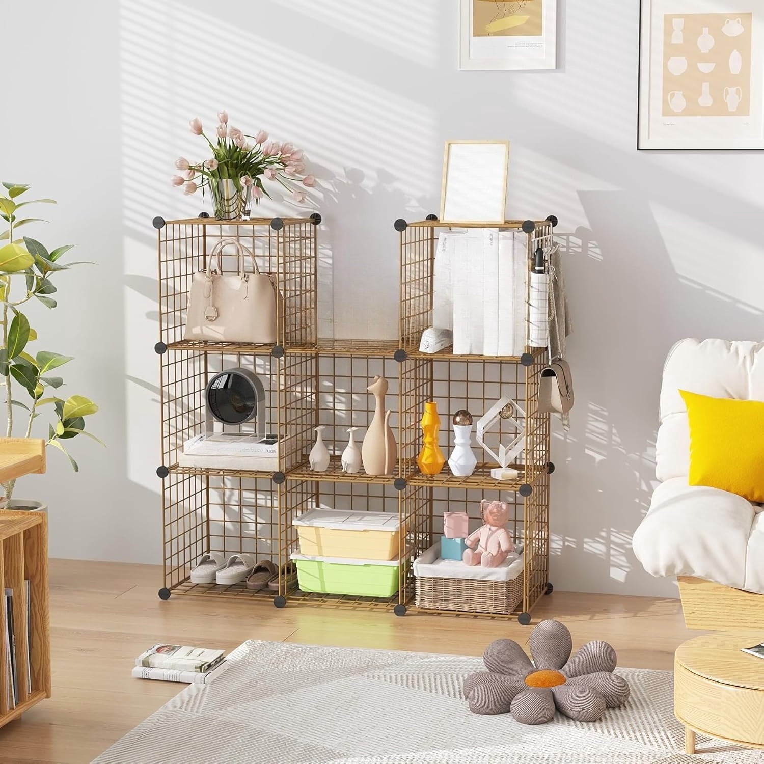 8-Cube Wire Storage Organizer | 24.8"L x12.4"W x48.4"H Modular DIY Metal Grid Shelving for Living Room Office Closet