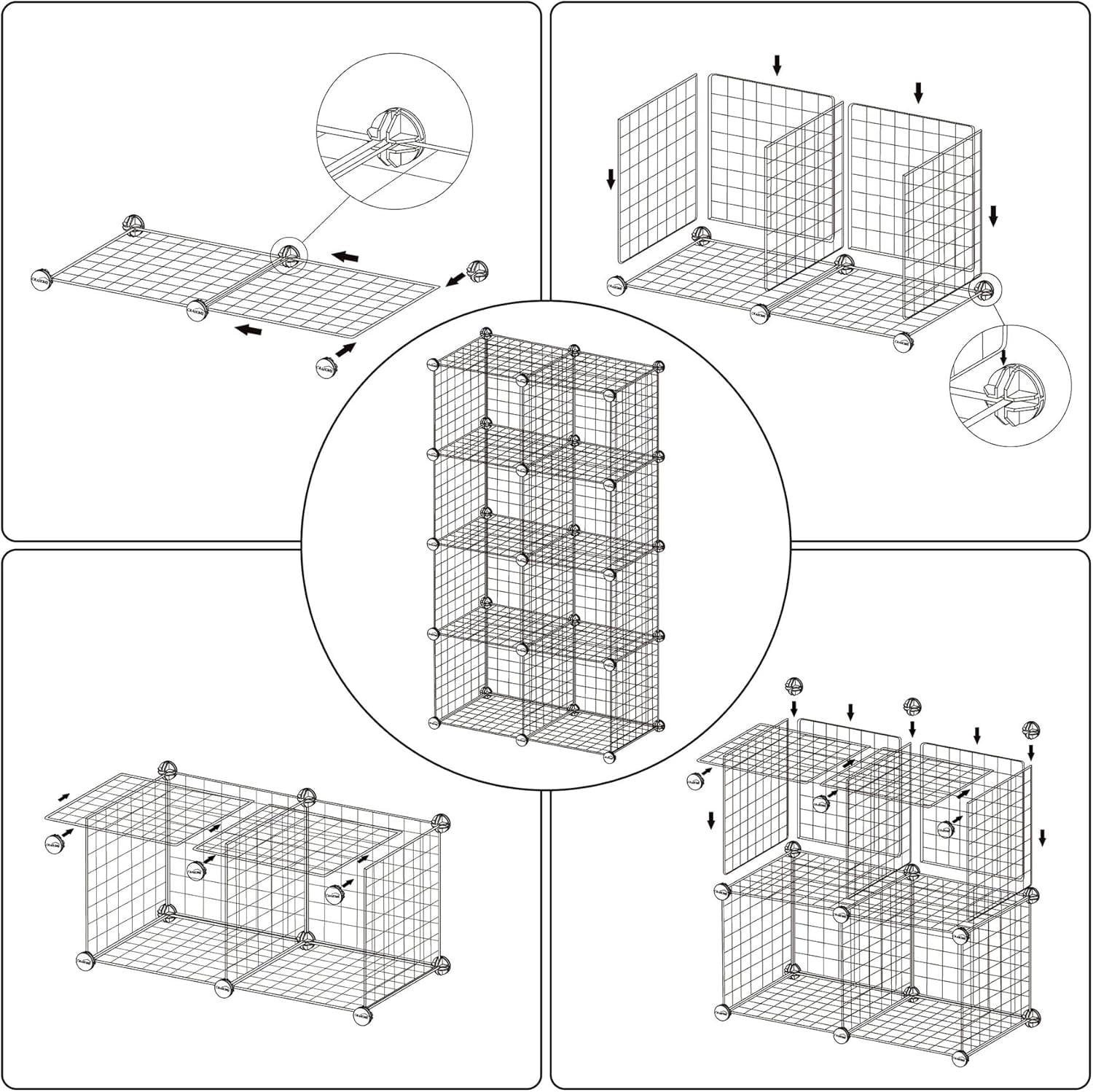 8-Cube Wire Storage Organizer | 24.8"L x12.4"W x48.4"H Modular DIY Metal Grid Shelving for Living Room Office Closet