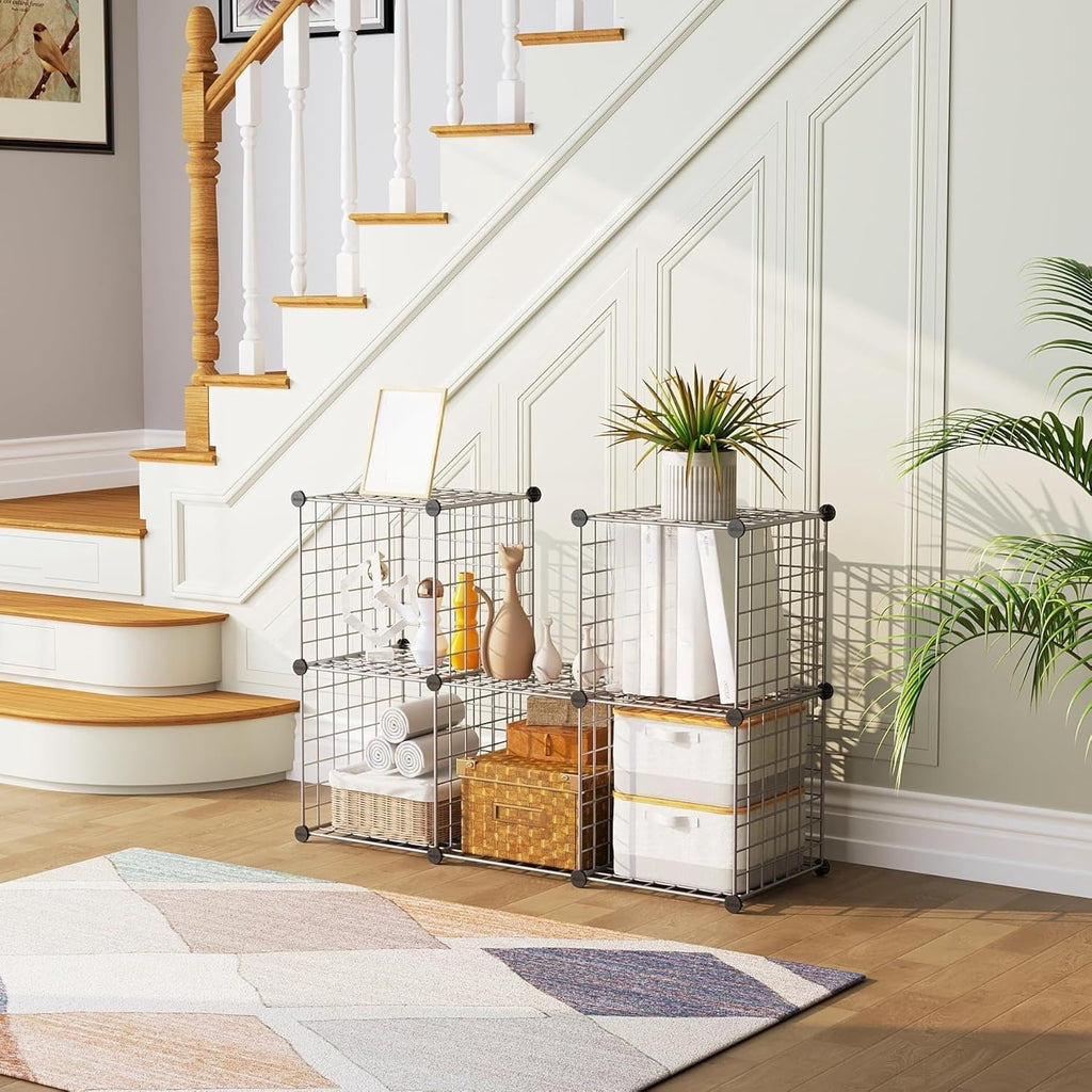 8-Cube Wire Storage Organizer | 24.8"L x12.4"W x48.4"H Modular DIY Metal Grid Shelving for Living Room Office Closet
