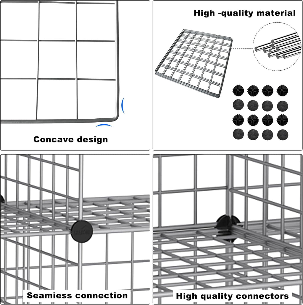 8-Cube Wire Storage Organizer | 24.8"L x12.4"W x48.4"H Modular DIY Metal Grid Shelving for Living Room Office Closet