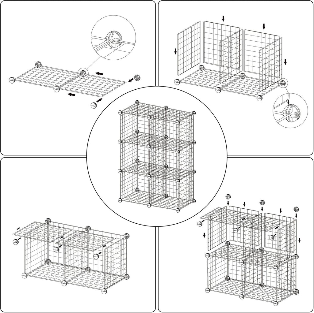 8-Cube Wire Storage Organizer | 24.8"L x12.4"W x48.4"H Modular DIY Metal Grid Shelving for Living Room Office Closet