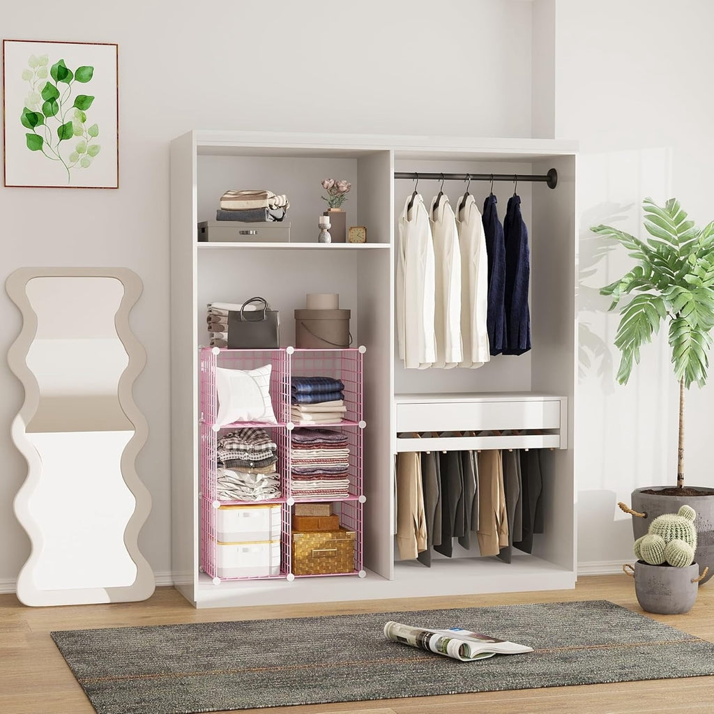 8-Cube Wire Storage Organizer | 24.8"L x12.4"W x48.4"H Modular DIY Metal Grid Shelving for Living Room Office Closet