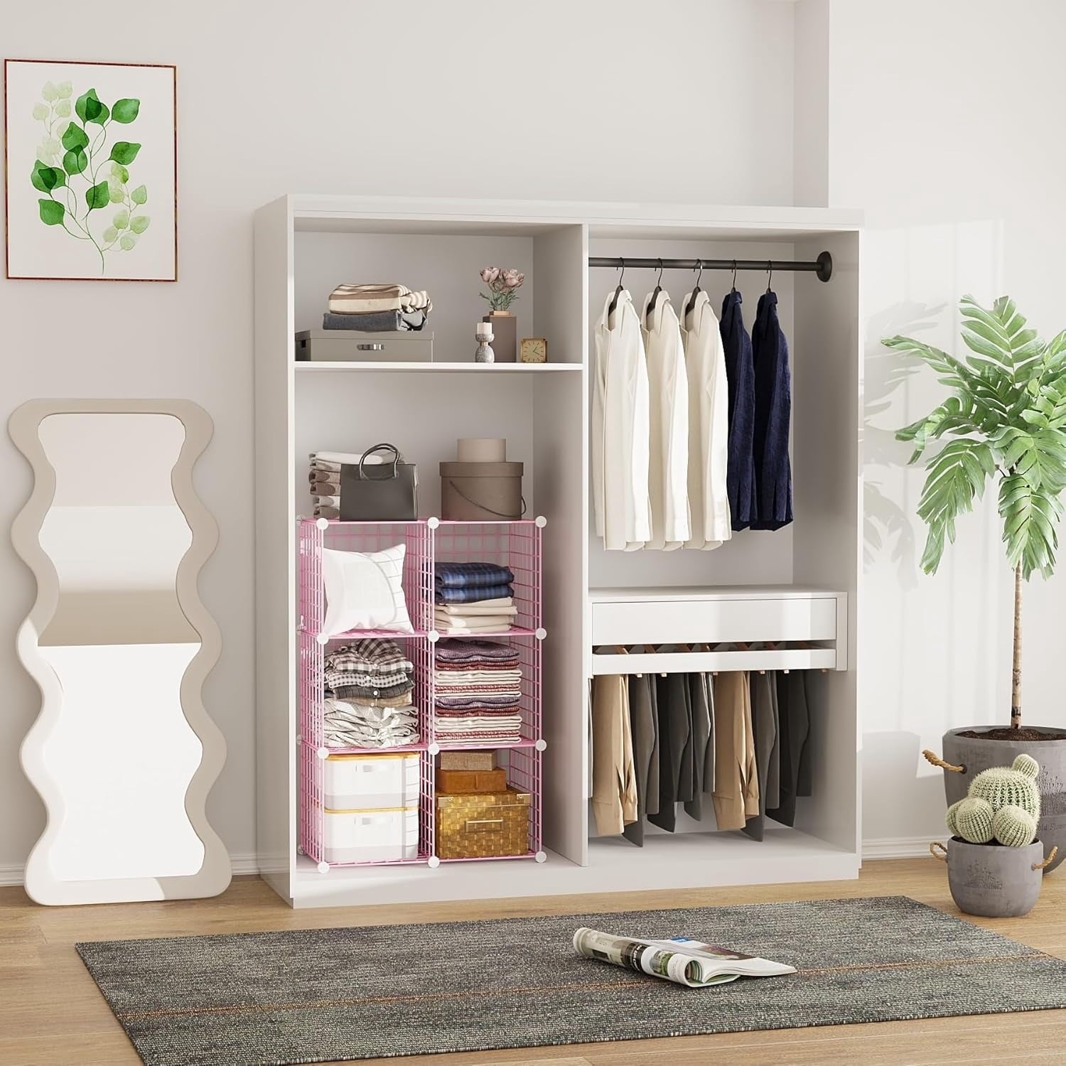 8-Cube Wire Storage Organizer | 24.8"L x12.4"W x48.4"H Modular DIY Metal Grid Shelving for Living Room Office Closet
