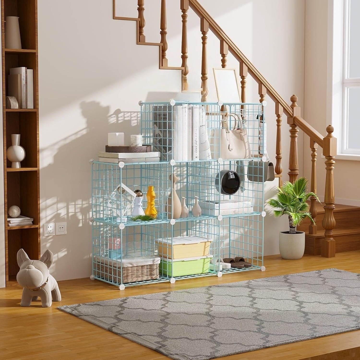 8-Cube Wire Storage Organizer | 24.8"L x12.4"W x48.4"H Modular DIY Metal Grid Shelving for Living Room Office Closet