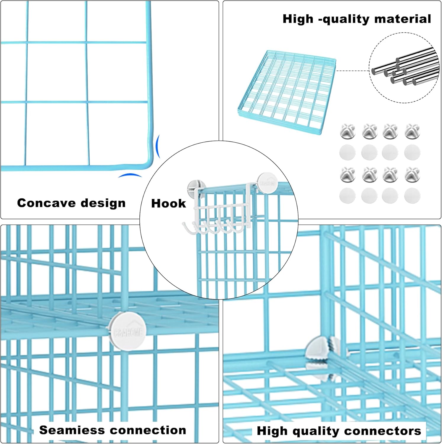 8-Cube Wire Storage Organizer | 24.8"L x12.4"W x48.4"H Modular DIY Metal Grid Shelving for Living Room Office Closet