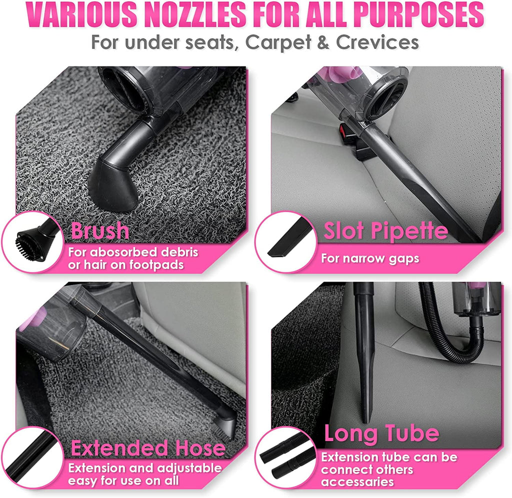 SwiftPulse 17pcs Car Cleaning Kit, Pink Car Interior Detailing Kit with High Power Handheld Vacuum, Detailing Brush Set, Windshield Cleaner, Cleaning Gel, Complete Auto Accessories for Women Gift