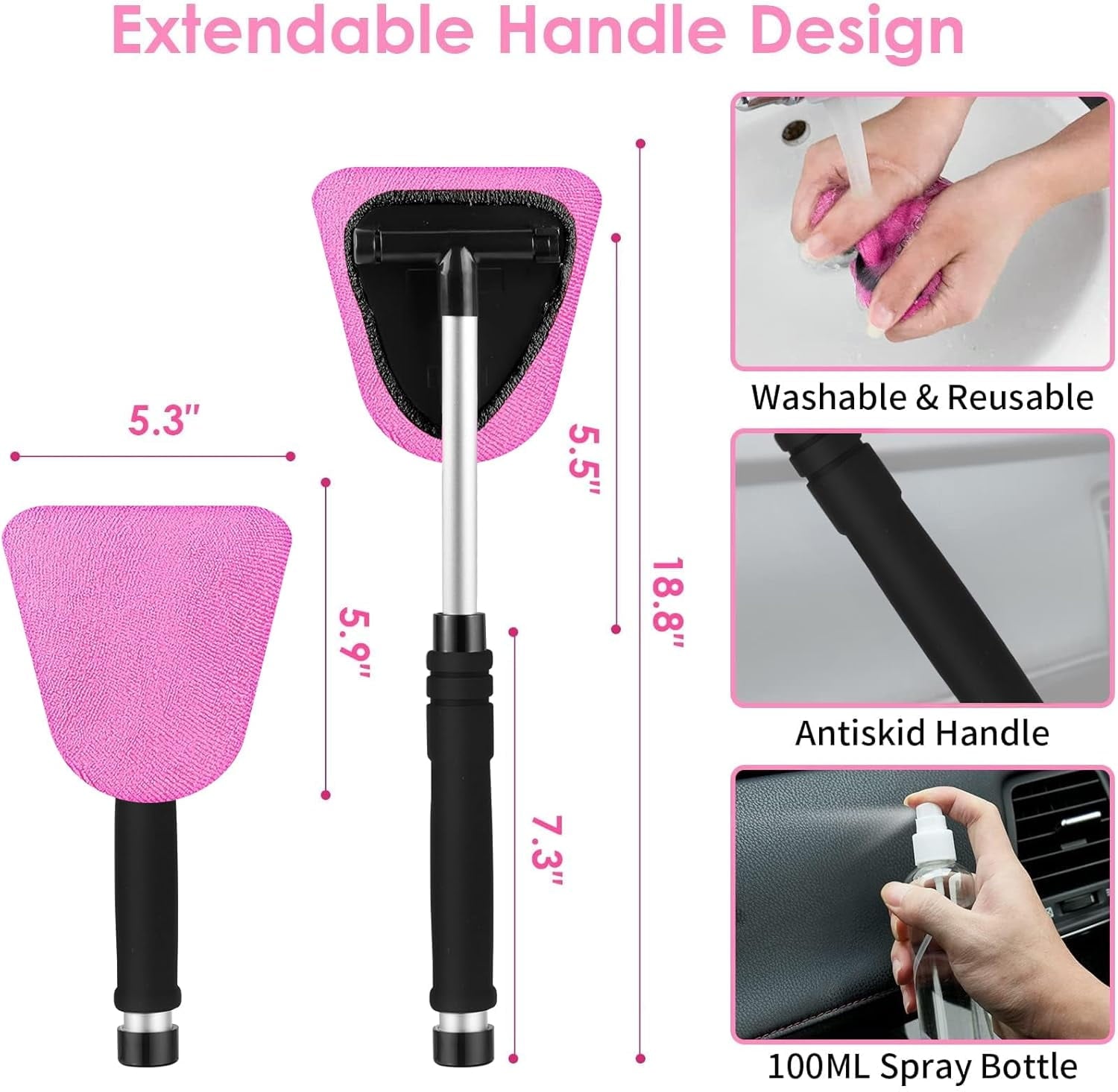 SwiftPulse 17pcs Car Cleaning Kit, Pink Car Interior Detailing Kit with High Power Handheld Vacuum, Detailing Brush Set, Windshield Cleaner, Cleaning Gel, Complete Auto Accessories for Women Gift