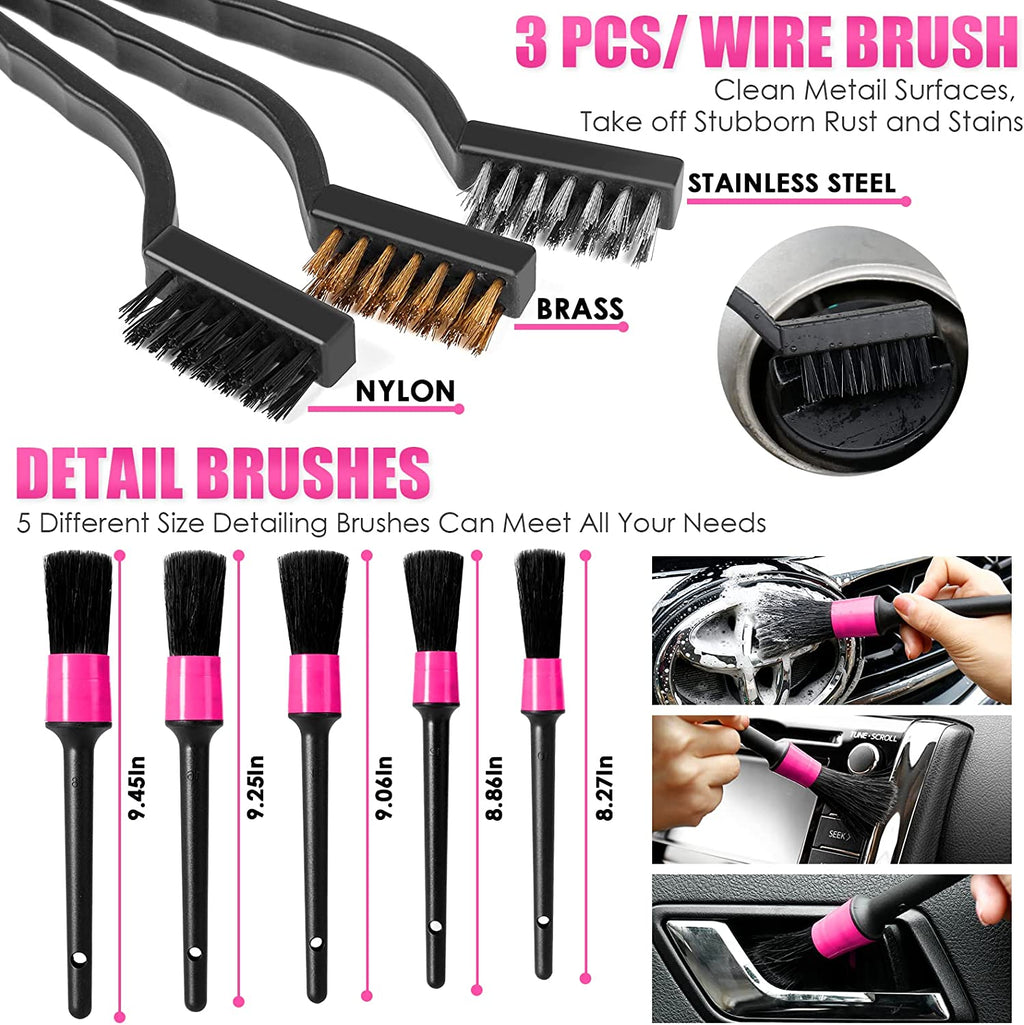 SwiftPulse 17pcs Car Cleaning Kit, Pink Car Interior Detailing Kit with High Power Handheld Vacuum, Detailing Brush Set, Windshield Cleaner, Cleaning Gel, Complete Auto Accessories for Women Gift