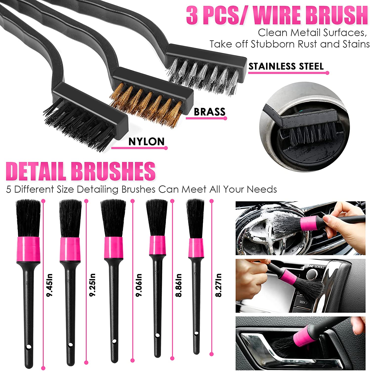 SwiftPulse 17pcs Car Cleaning Kit, Pink Car Interior Detailing Kit with High Power Handheld Vacuum, Detailing Brush Set, Windshield Cleaner, Cleaning Gel, Complete Auto Accessories for Women Gift