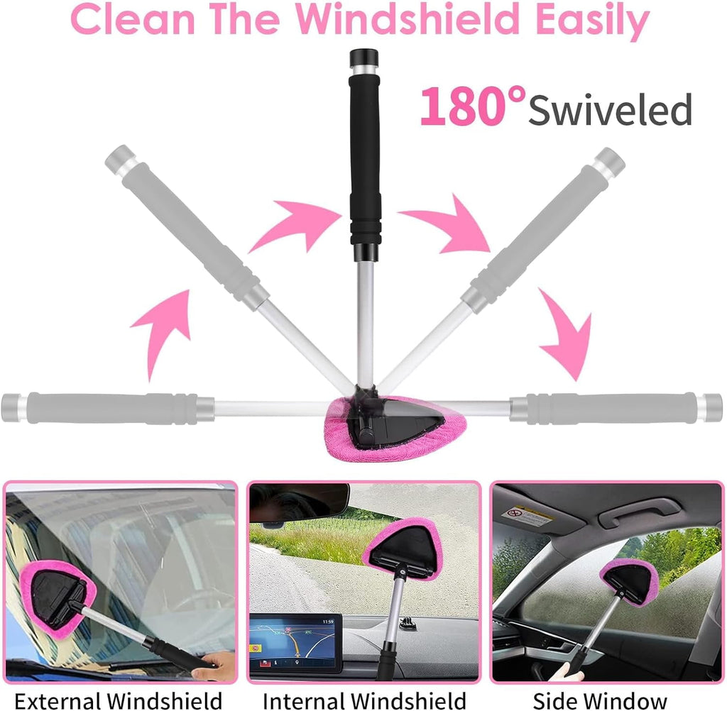 SwiftPulse 17pcs Car Cleaning Kit, Pink Car Interior Detailing Kit with High Power Handheld Vacuum, Detailing Brush Set, Windshield Cleaner, Cleaning Gel, Complete Auto Accessories for Women Gift