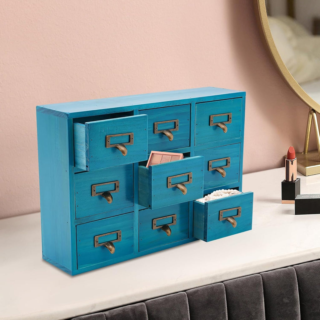 9 Drawers Apothecary Cabinet, Wooden Desk Drawer Organizer,Apothecary Chests and Cabinets, Herb Storage Box
