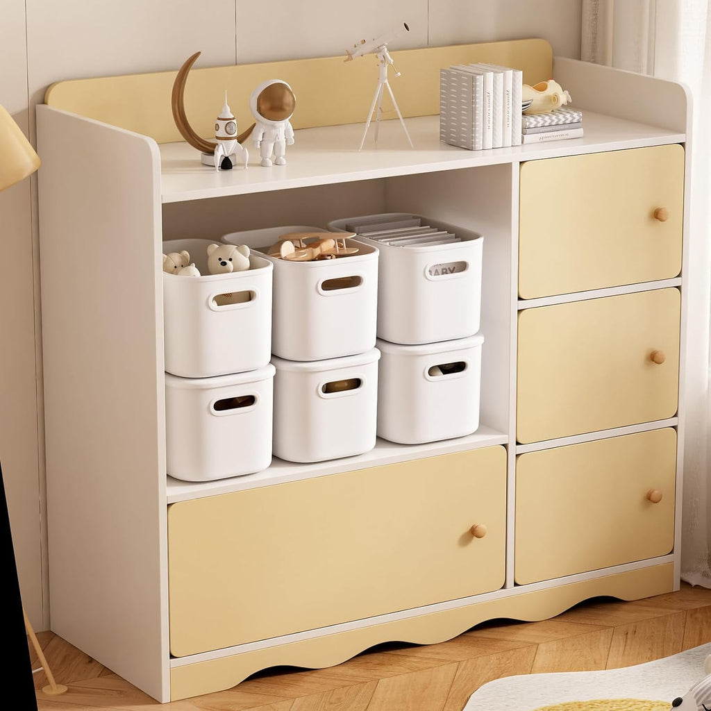 6 Pack White Storage Bins with Lids Stackable Storage Container for Organizing, Storage Boxes with Handle for Shelves, Cute Organizer Bins for Craft, Snacks, 9.85x6.9x5.7 inch