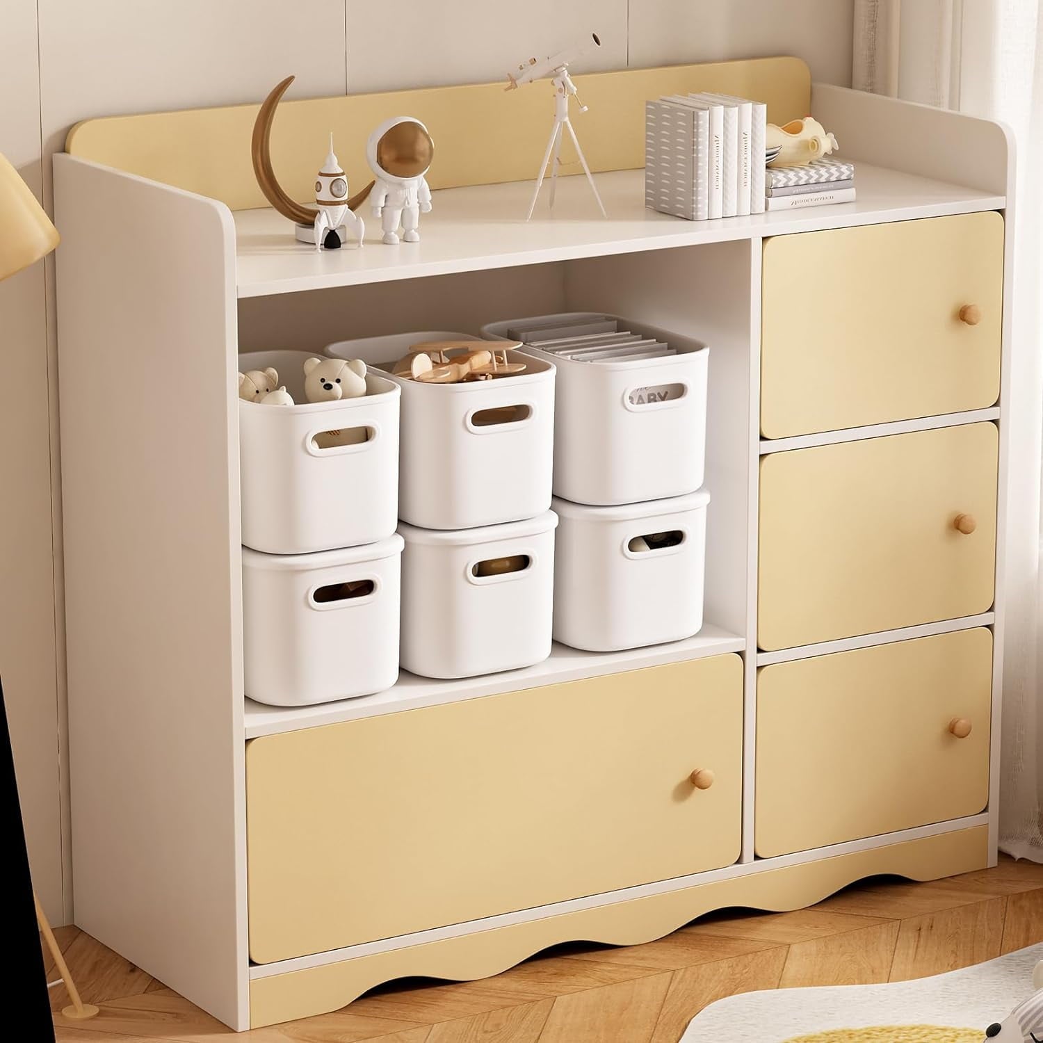 6 Pack White Storage Bins with Lids Stackable Storage Container for Organizing, Storage Boxes with Handle for Shelves, Cute Organizer Bins for Craft, Snacks, 9.85x6.9x5.7 inch