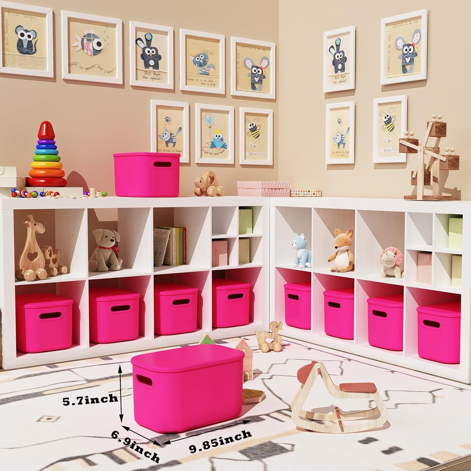 6 Pack White Storage Bins with Lids Stackable Storage Container for Organizing, Storage Boxes with Handle for Shelves, Cute Organizer Bins for Craft, Snacks, 9.85x6.9x5.7 inch