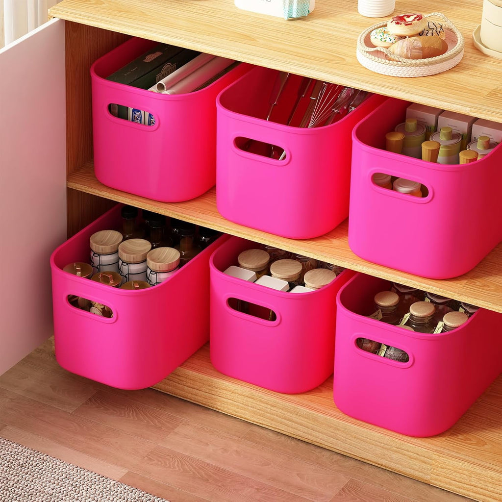 6 Pack White Storage Bins with Lids Stackable Storage Container for Organizing, Storage Boxes with Handle for Shelves, Cute Organizer Bins for Craft, Snacks, 9.85x6.9x5.7 inch