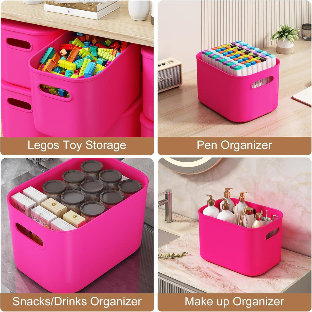 6 Pack White Storage Bins with Lids Stackable Storage Container for Organizing, Storage Boxes with Handle for Shelves, Cute Organizer Bins for Craft, Snacks, 9.85x6.9x5.7 inch