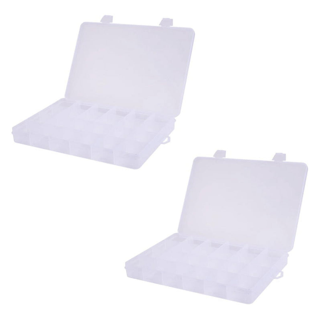 2X 24 Compartments Plastic Box Case Jewelry Bead Storage Container Craft Organizer