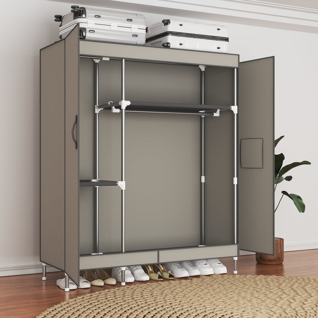 Arlukin 49.2-inch portable wardrobe, double doors, 1 long hanging rod, sturdy steel frame, fabric storage, easy to assemble, dust-proof design,Grey