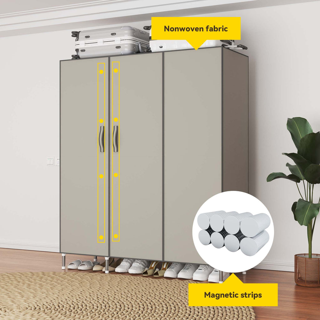 Arlukin 49.2-inch portable wardrobe, double doors, 1 long hanging rod, sturdy steel frame, fabric storage, easy to assemble, dust-proof design,Grey
