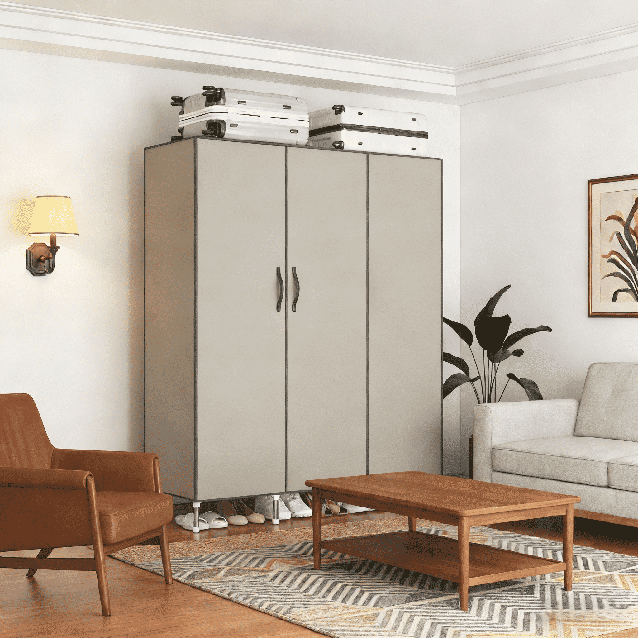 Arlukin 49.2-inch portable wardrobe, double doors, 1 long hanging rod, sturdy steel frame, fabric storage, easy to assemble, dust-proof design,Grey