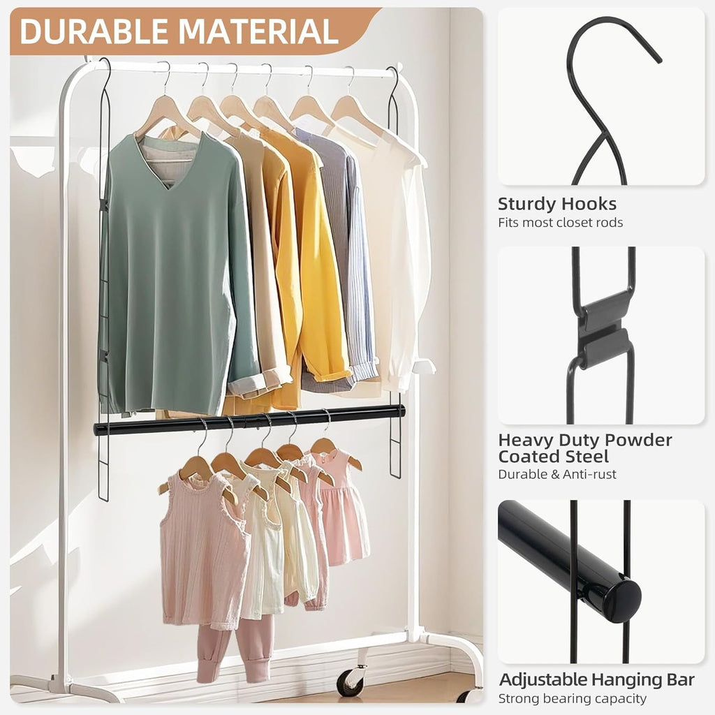 Hanging Closet Rod, Adjustable Width and Height Closet Hanging Organizer, Space-Saving Clothes Hanging Bar, Closet Extender Hanging Rod Double Closet Hanging Rod,  Chrome