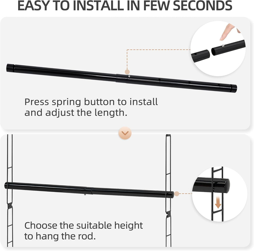 Hanging Closet Rod, Adjustable Width and Height Closet Hanging Organizer, Space-Saving Clothes Hanging Bar, Closet Extender Hanging Rod Double Closet Hanging Rod,  Chrome