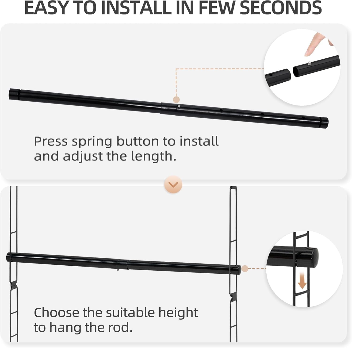 Hanging Closet Rod, Adjustable Width and Height Closet Hanging Organizer, Space-Saving Clothes Hanging Bar, Closet Extender Hanging Rod Double Closet Hanging Rod,  Chrome